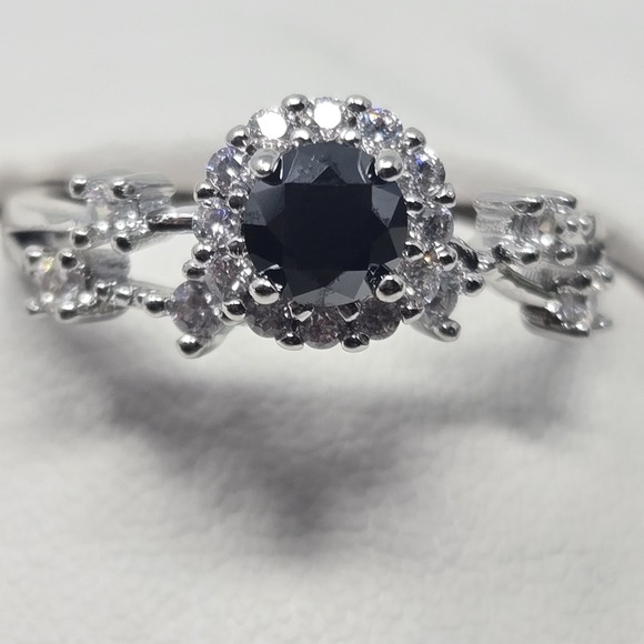 PureMoiss Jewelry - .5ct Black Moissanite Ring Round Halo Vine GRA Cert White Gold Plated Sizes 6-12